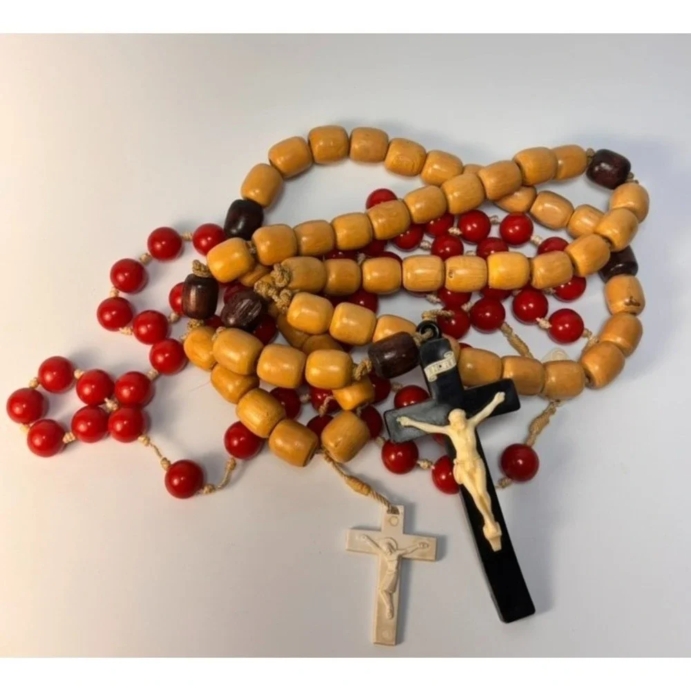 Vintage Wall‎ Rosary Lot Wood Acrylic 33 in Hand Tied